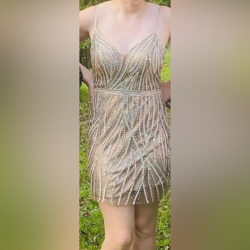 Jovani Rose Gold Sequence Dress Size 8